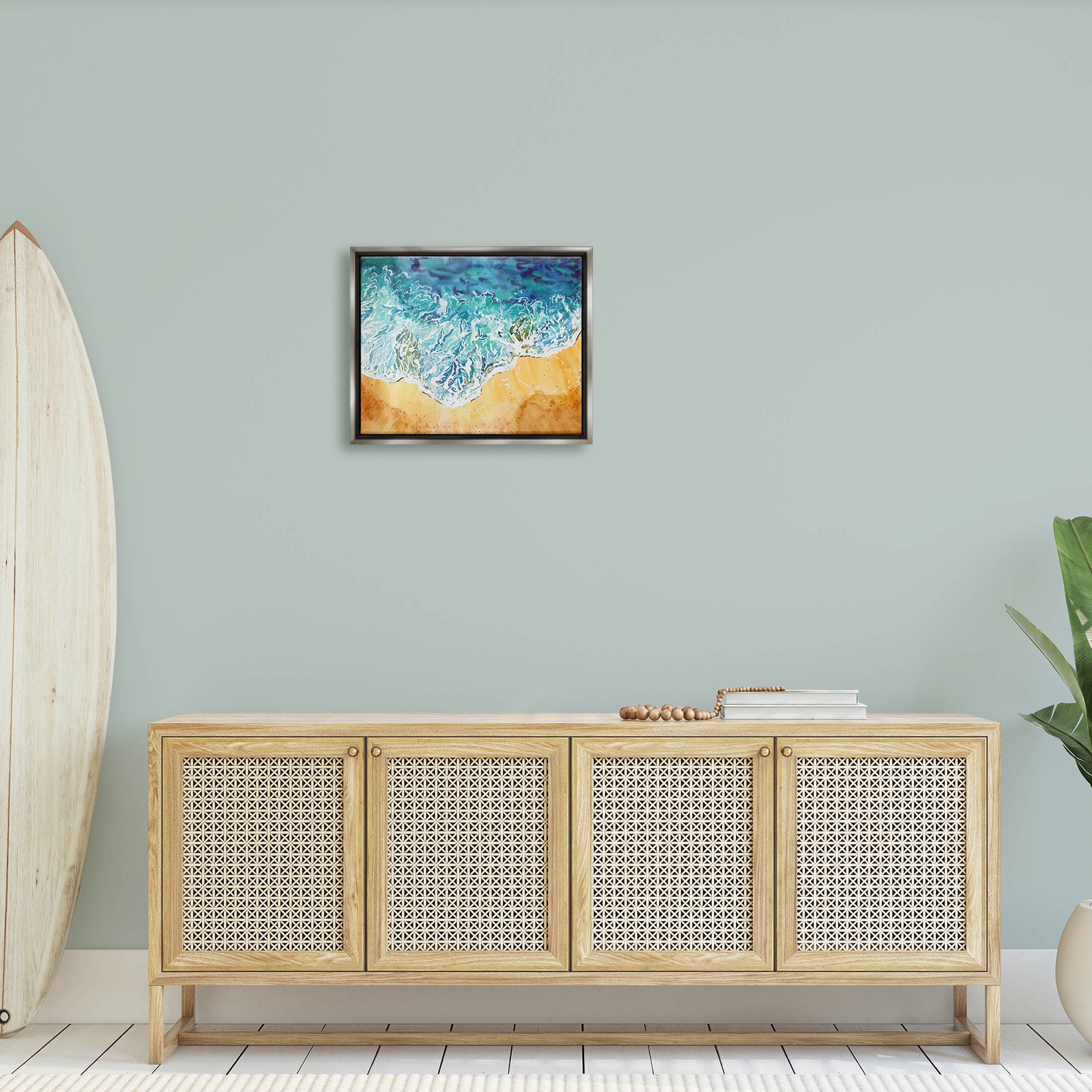 Aerial Wave Splash Shore Coastal Graphic Art Luster Gray Framed Art Print Wall Art