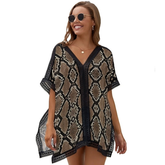 Brown Snake Pattern Women's Swimsuit Coverup Summer Beach Cover Up Bathing Suit Dress