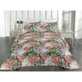 thumbnail image 2 of Ambesonne Peony Quilted Bedspread Set 3 Pcs, Floral Vintage Leafy Design, Queen, Forest Green Dark Coral, 2 of 4