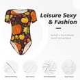 thumbnail image 4 of Pofeuu Autumn Harvest Pumpkin Joy Print Short Sleeve Body Suits Women Round Neck Bodysuits for Women Onesie Adult Set Body Suit-Large, 4 of 7