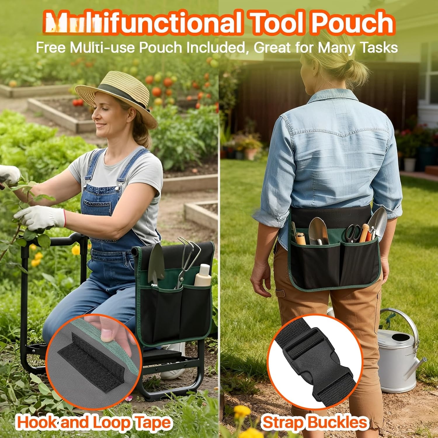 Garden Kneeler and Seat Heavy Duty, Wider and Thicker Kneeling Pad for Foldable Gardening Stool with 2 Tool Pouches, Gardening Gifts Tools for Women Mom Men Seniors