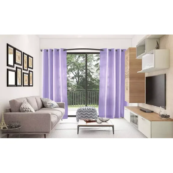 2 PANEL MIRA  SOLID LILAC LAVENDER  SEMI SHEER WINDOW FAUX SILK ANTIQUE BRONZE GROMMETS CURTAIN DRAPES 55 WIDE X 108" LENGTH