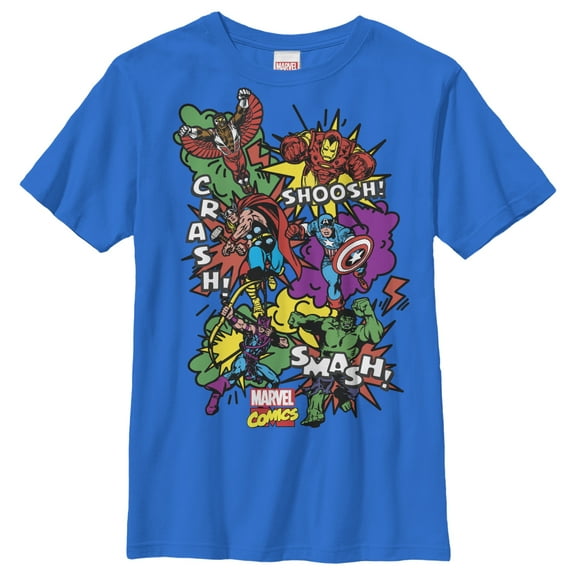 Boy's Marvel Comic Book Sound Effects  Graphic Tee Royal Small