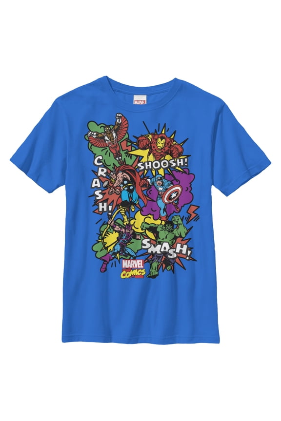 Boy's Marvel Comic Book Sound Effects Graphic Tee Royal Medium