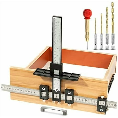 Cabinet Hardware Jig Aluminum Alloy Cabinet Handle Jig Tool for Fast and Accurate Installation of Door Handles and Drawer Front Knobs Pulls(with Automatic Center Punch and 4 Drill Bits)