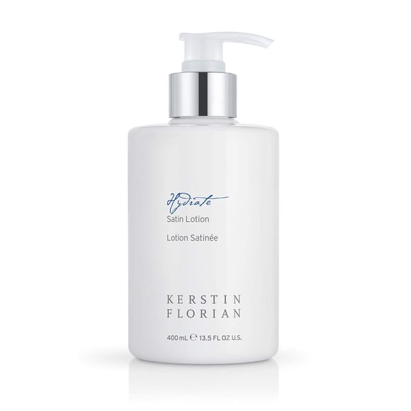 Loción satinada Kerstin Florian | Hidratante corporal ligero con aloe y aceite de jojoba | Calma la piel seca | 13,5 onzas líquidas