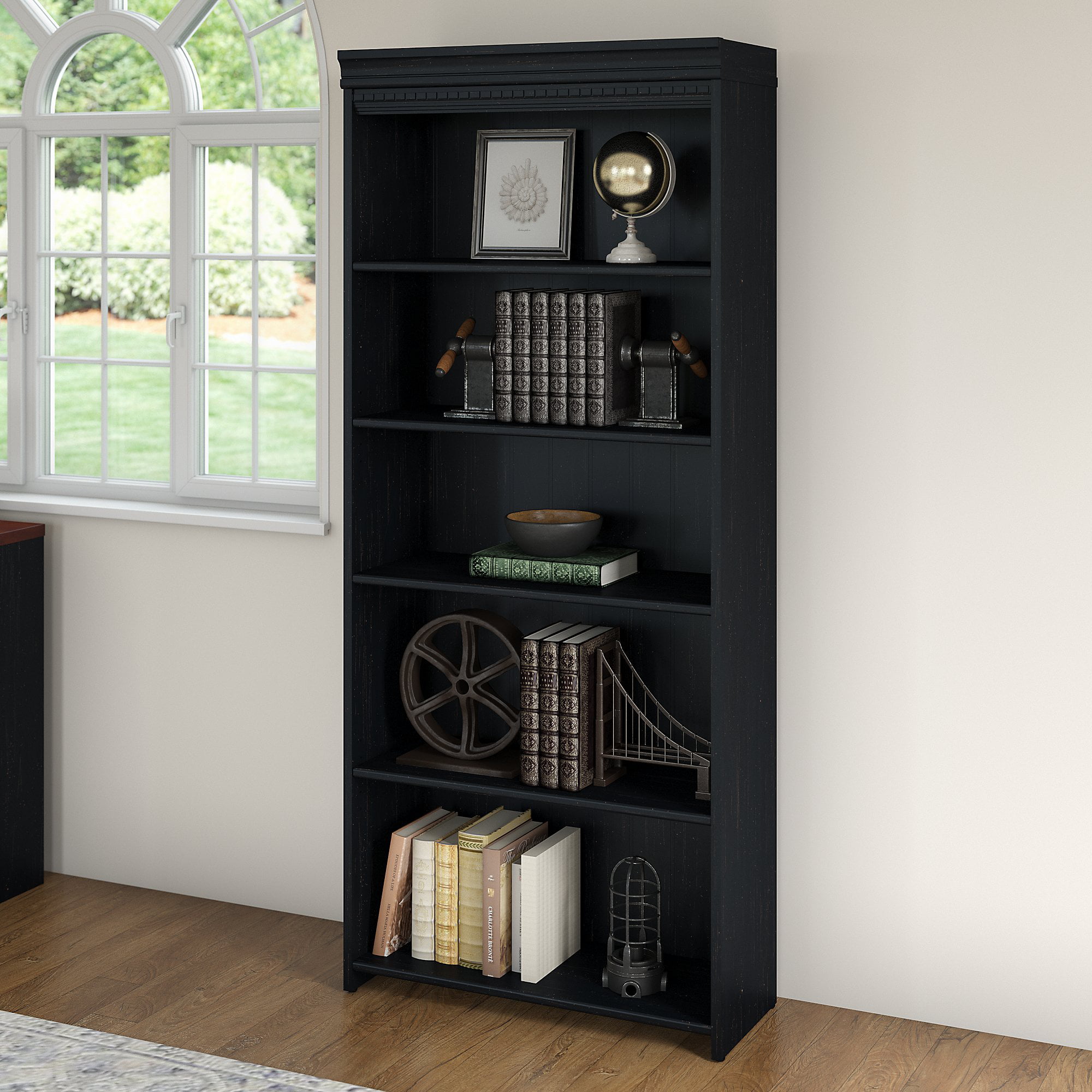 bush-furniture-fairview-5-shelf-bookcase-in-antique-black-walmart-walmart