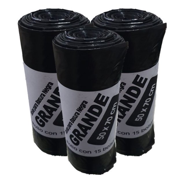 3 Rollos de Bolsa para Basura 50x70cm de 15 pzas c/u Abian Bolsa Negra para Basura