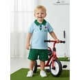 thumbnail image 5 of BemeyourBBs Toddler Baby Boys Golf Outfits Short Sleeve Striped Button Up Laple Shirt with Elastic Waist Shorts Set Newborn Infant Summer Clothes, 5 of 9