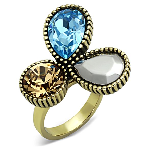 TK1496 - IP Gold(Ion Plating) Stainless Steel Ring with Top Grade Crystal in Multi Color Size 10