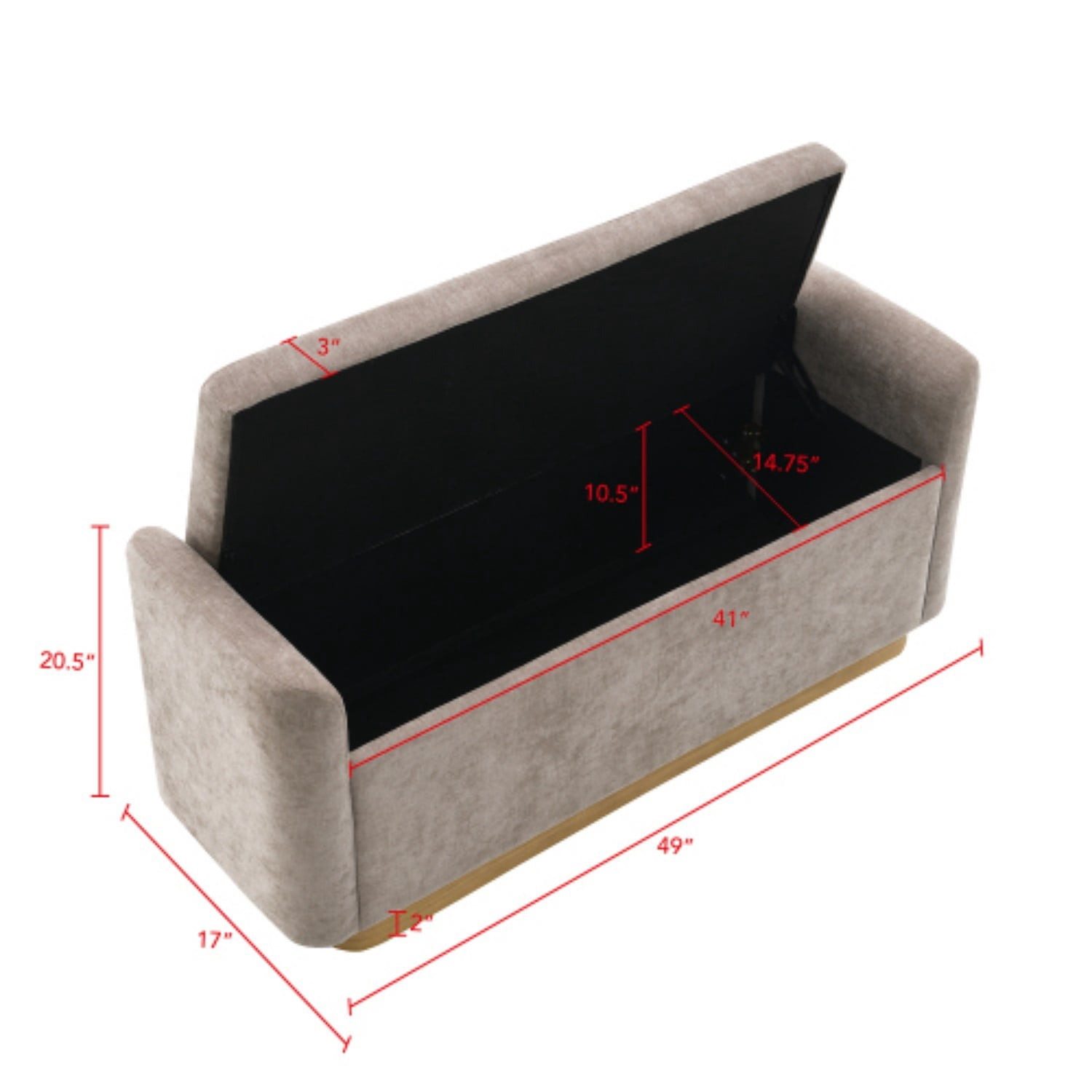 49" Storage Ottoman Bench with Safety Hinge, Upholstered Entryway Bench with Gold Metal Base, Bedroom Bench, Living Room Seating, Brown