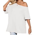 thumbnail image 6 of Short Sleeve Off Shoulder Solid Color Women Casual T Shirt, 6 of 7