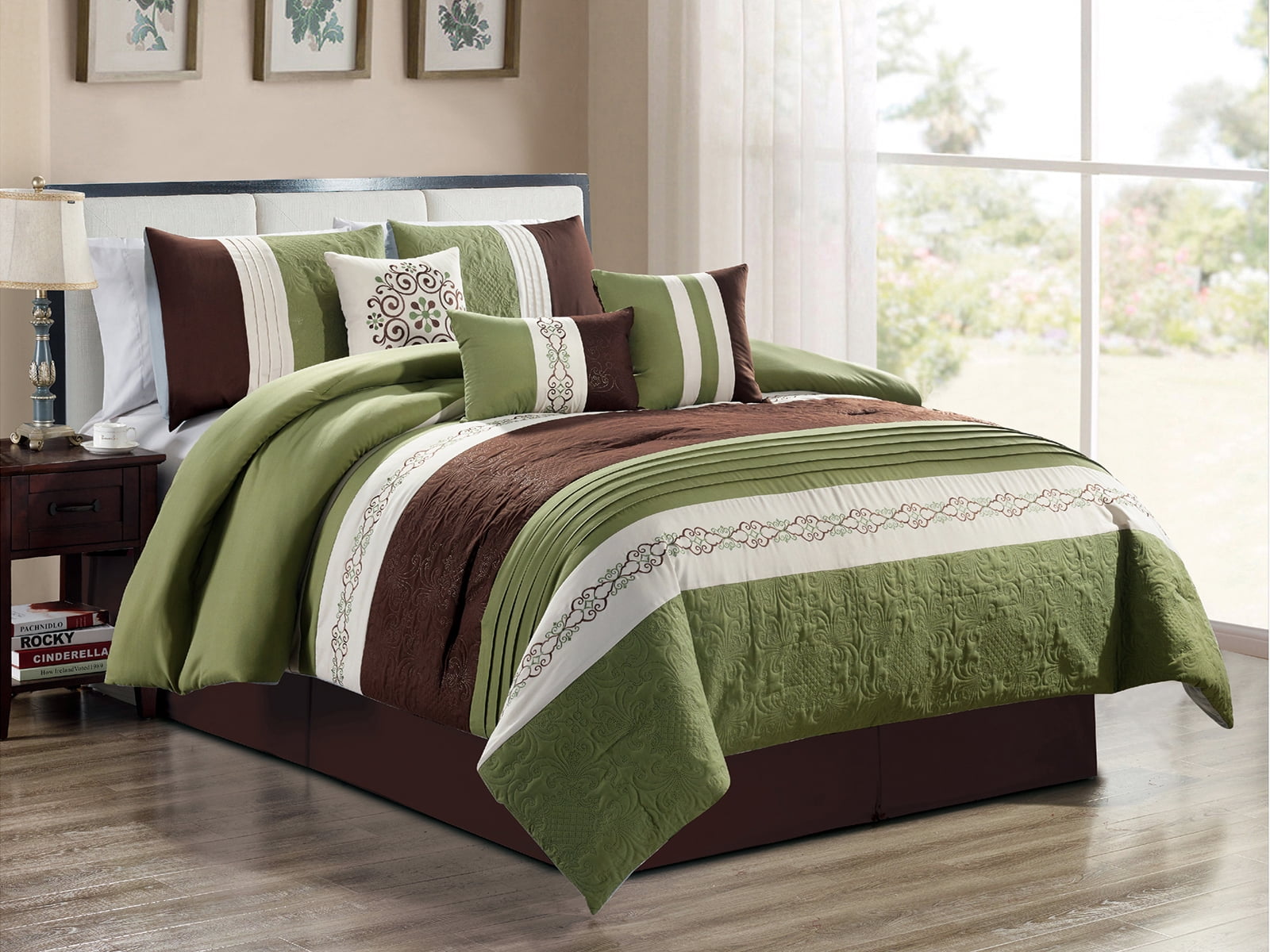 7Pc Louis French Ornate Damask Scroll Floral Embossed Embroidery