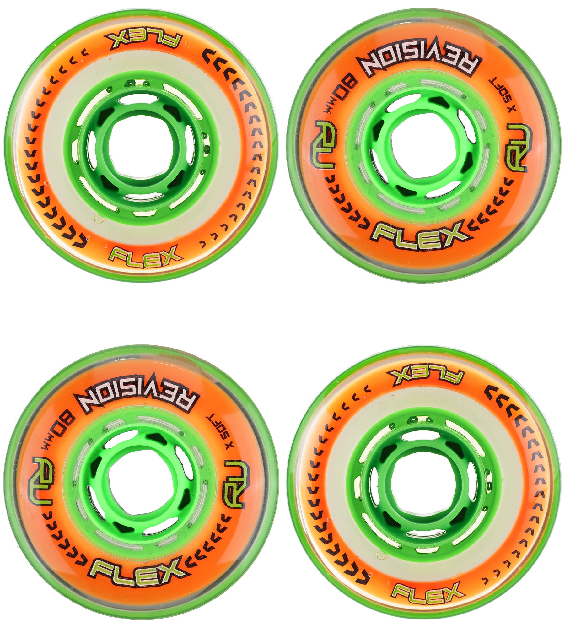 Revision Wheels Inline Roller Hockey Flex XS Orange/Green 76mm 76A 4