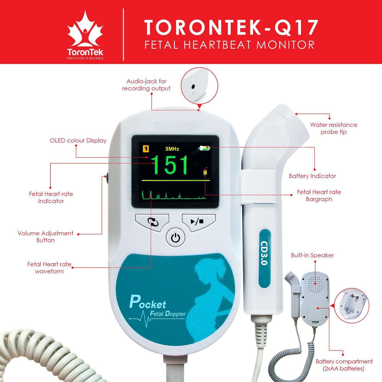 ToronTek-Q17 Fetal Doppler (With Large Gel)