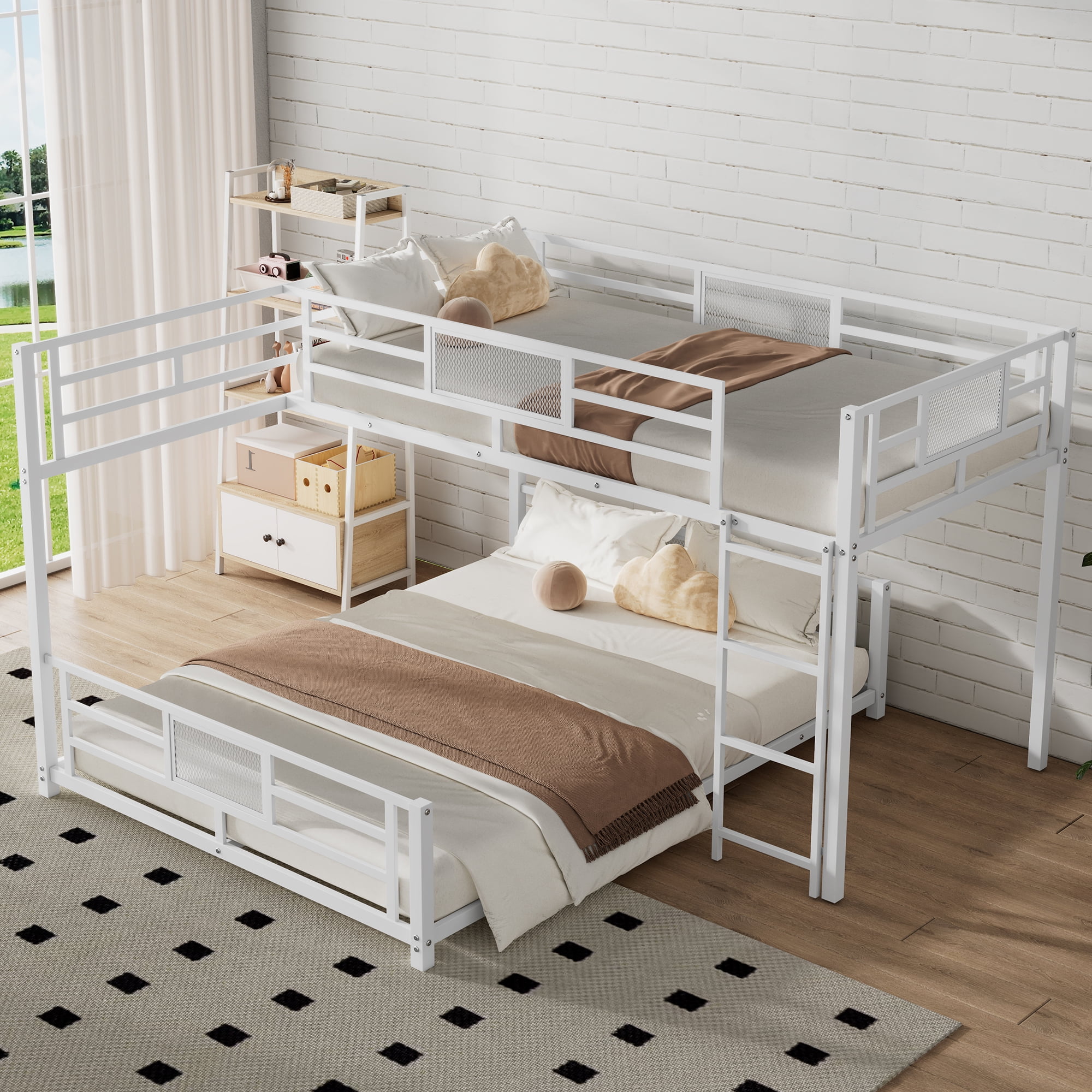 Euroco Metal Twin over Full Bunk Bed for Kids Teens, White