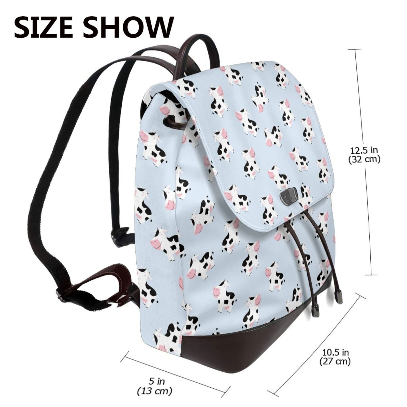 Xecao Cute Farm Cow Print Large Backpack Soft Leather for Women Travel with Compartment, Adjustable Convertible Strap