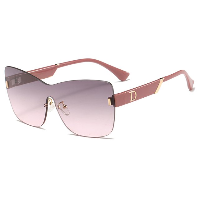 Nuevas gafas de sol combinadas sin marco de alta definición para mujer, gafas que combinan con todo, gafas de sol para disparar en la calle, gafas de sol rosas LingWen 9024735091097