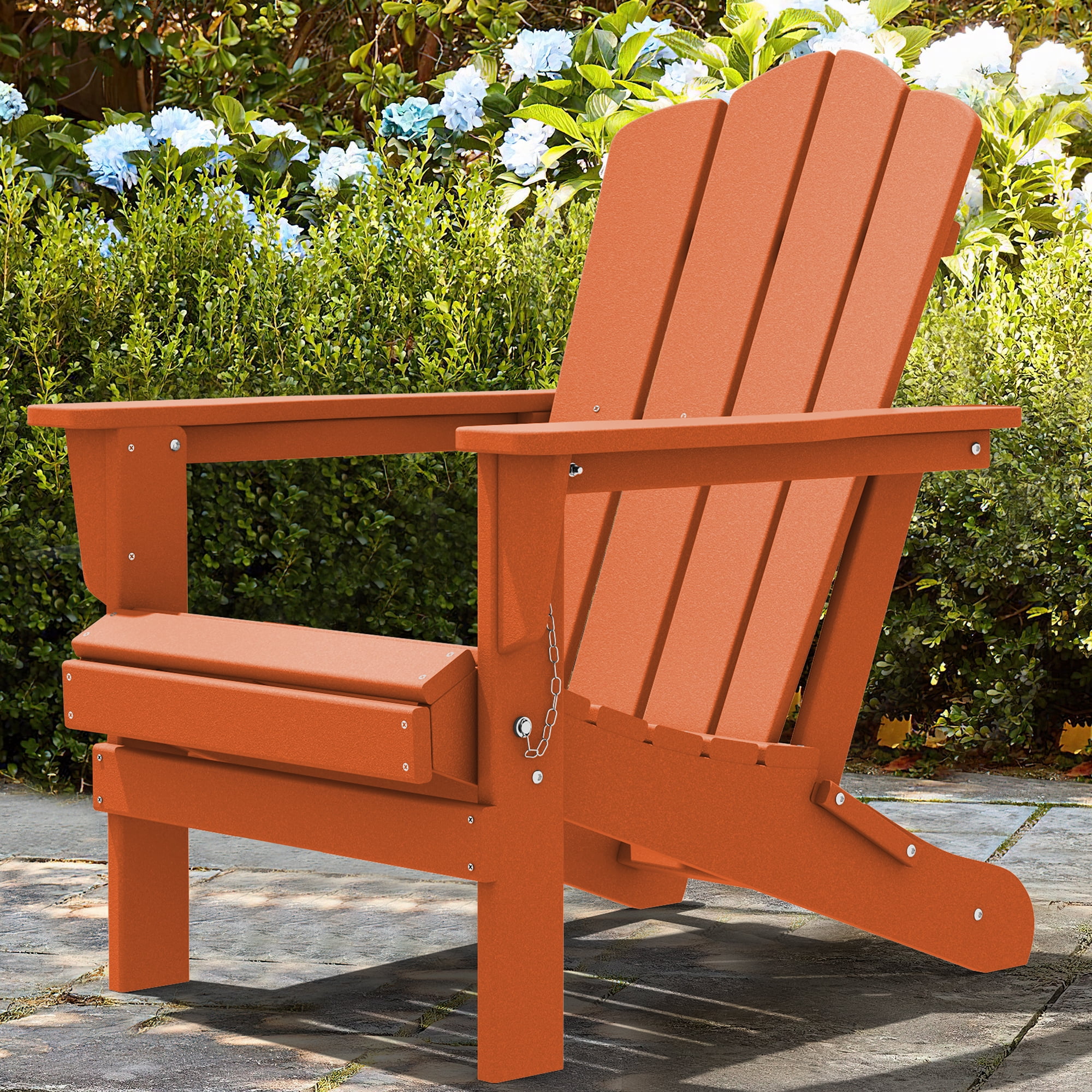 Wulful Folding Plastic HDPE Patio Adirondack Chair, Orange