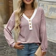 thumbnail image 2 of TFEOQRY Women's Button V Neck Top Striped Knit Long Sleeve Casual Pullover Fall Winter Sweaters Burgundy, 2 of 7