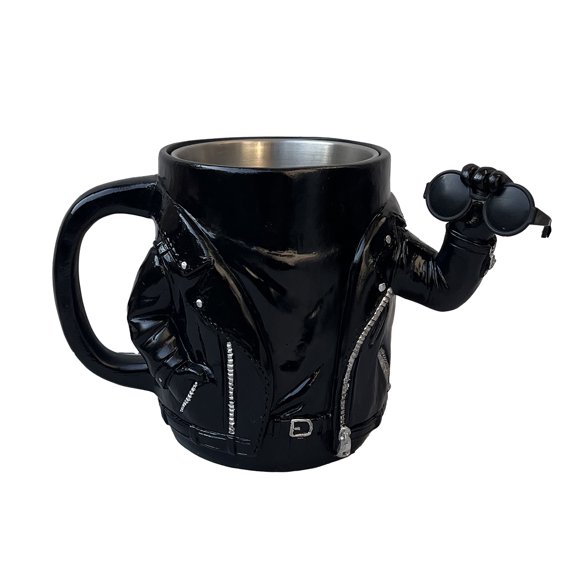 Hioecau Creative Biker Jacket Coffee Mug Resin Leather-Look Design Mug with 304 Stainless Steel Inner Novelty Gift for Men Motorcycle Lovers Home Office Decor