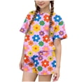 thumbnail image 2 of RKSTN Girls Ensembles pour Filles, T-Shirts à Col Rond à Manches Courtes à Imprimé Floral Coloré avec Shorts, Grande Enfant, Ensemble Pièce Two (Violet, 3-4 Ans), 2 of 6