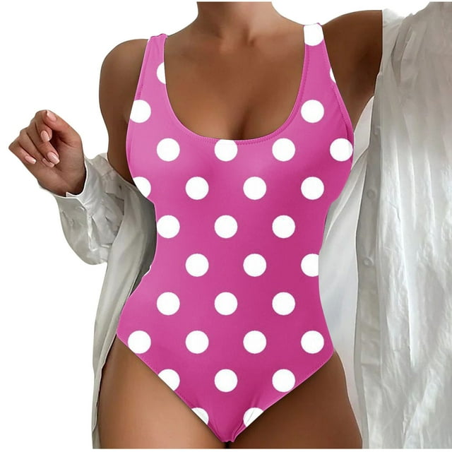 Maillots de Bain Grande Taille pour Femmes, Maillot de Bain une Pièce à Pois Monokini Maillot de Bain Col Rond P-3TG Maillots de Bain Femme en Liquidation
