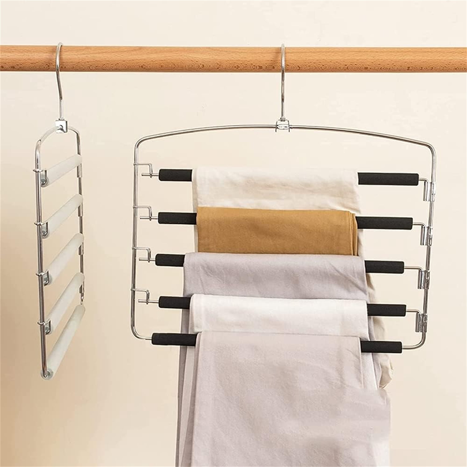 Topboutique 2 Metal Pants Hangers Pcs Space Saving Hangers 5 Layers Skidproof Foam Padded with Swing Arm Closet Storage Hanger Organizer Rack for Jeans Trouser Slacks Clothes (Black)