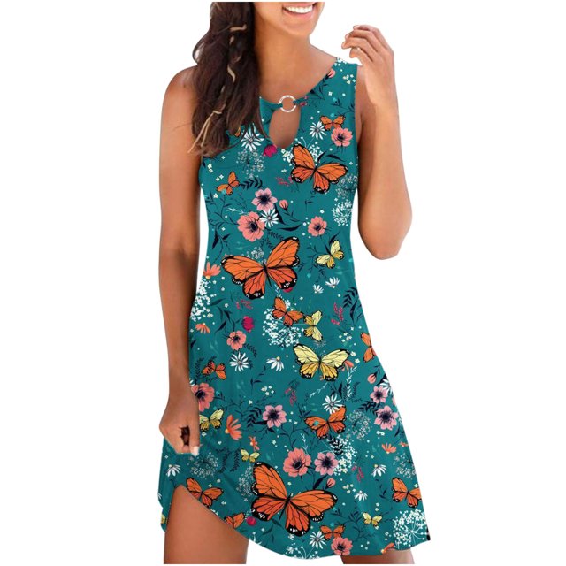 Vestido sin mangas sin mangas con estampado de verano suelto para mujer OAVQHLG3B Store lin121212