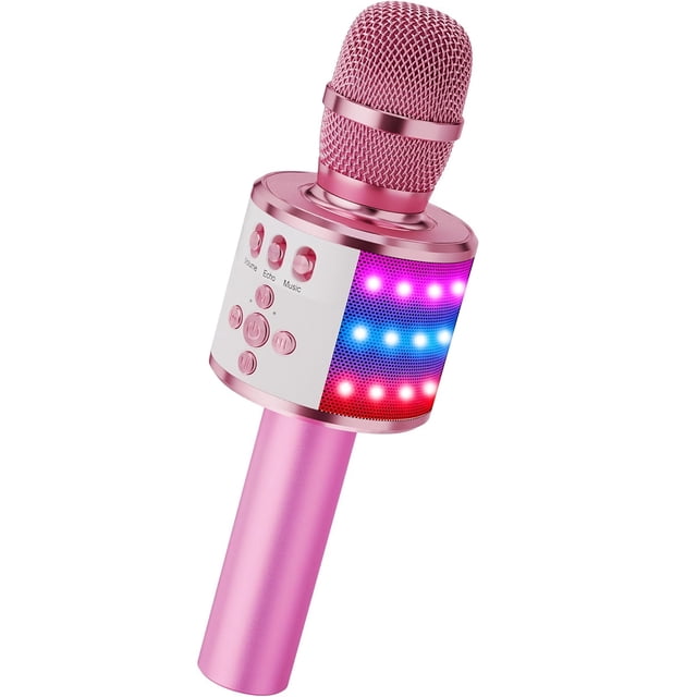 Intexca Bluetooth Karaoke Microphone, 4-in-1 Wireless Mic with LED Lights for Kids & Adults
