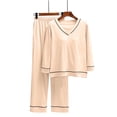 thumbnail image 4 of CQXIDFH Pajamas for Women Set Plus Size V-Neck Pajama Set with Built-in Support Long Sleeve Loose Casual Home Wear Lounge Sets Sleepwear, 4 of 6