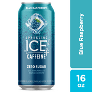 Sparkling Ice +Caffeine Naturally Flavored Sparkling Water, Blue Raspberry 16 Fl Oz
