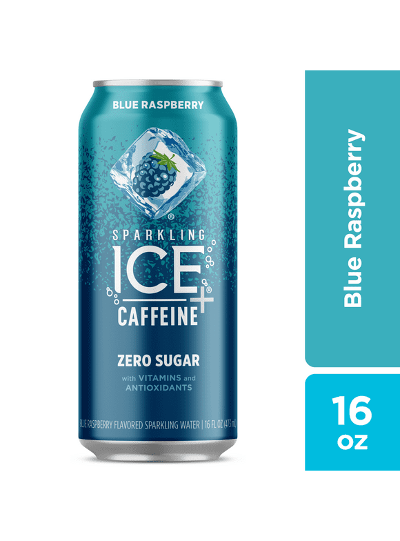 Sparkling Ice +Caffeine Naturally Flavored Sparkling Water, Blue Raspberry 16 Fl Oz