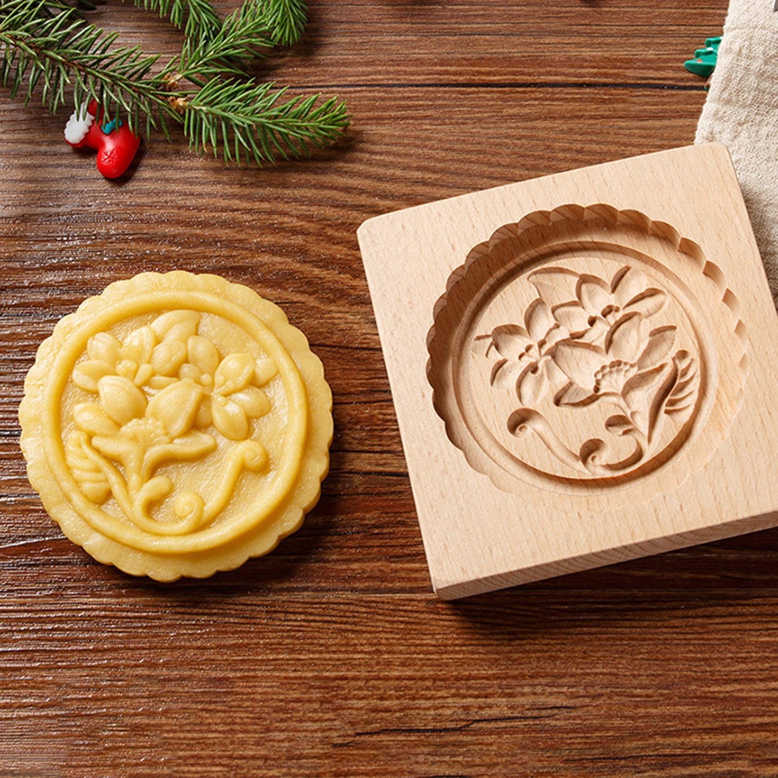 Bodhi2000 Moule à Biscuits Anti-adhésif En Bois 3D - Motif Animal - Fleur - Flocon De Neige - Père Noël - Qualité Alimentaire - Passe Au Lave-vaisselle - Moule à Bonbons Au