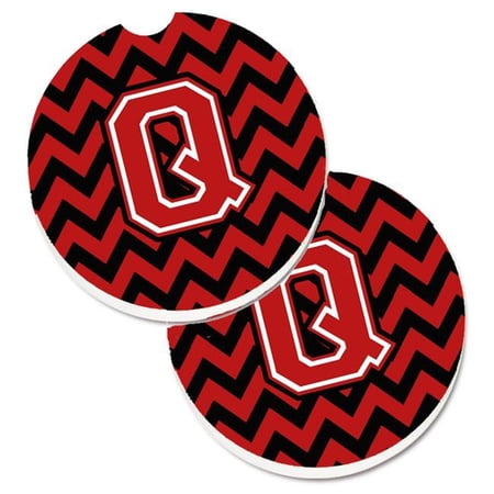 Letter Q Chevron Black & Red Set of 2 Cup Holder Car Coaster