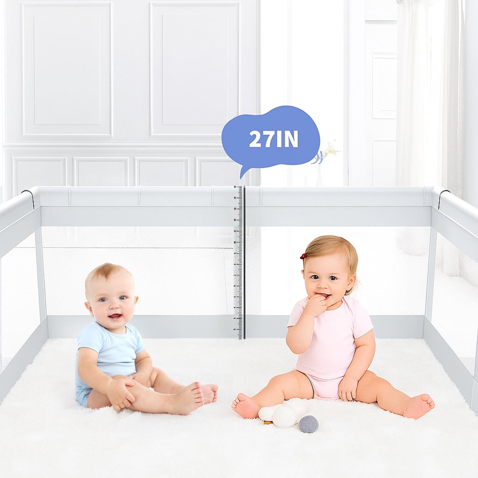 DaPlug Baby Playpen, 51 x 51 inch Indoor & Outdoor Toddler Play Yard Fence for Boys Girls, Gray