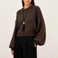 thumbnail image 6 of Edvintorg Pullover Sweaters for Women Solid Color Crew Neck Cropped Sweater Long Sleeve Loose Pullover Top Clothes Women Coffee M, 6 of 7