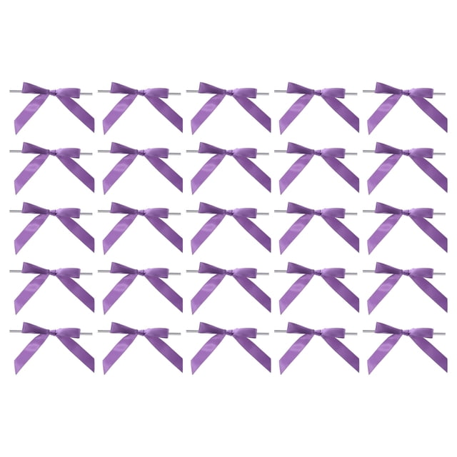 Unique Bargains 50Pcs Mini Ribbon Bow 3.5' Twist Tie Mini Fabric Satin Ribbon Flower Bows Craft DIY Sewing Wedding Bows Purple