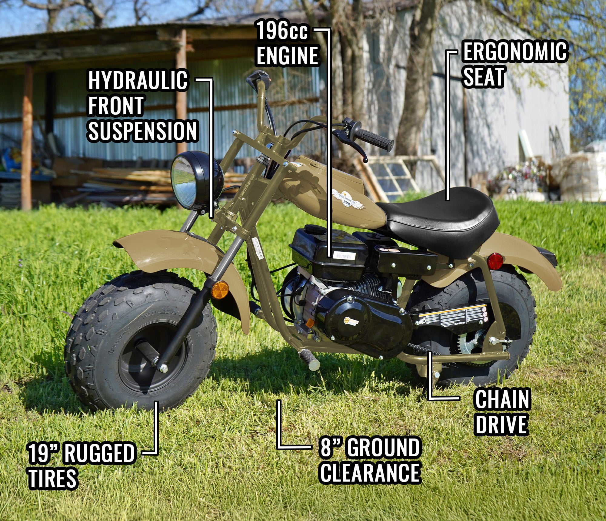 Massimo MB200 Minibike 6.5HP 196cc Gas Powered - Quicksand