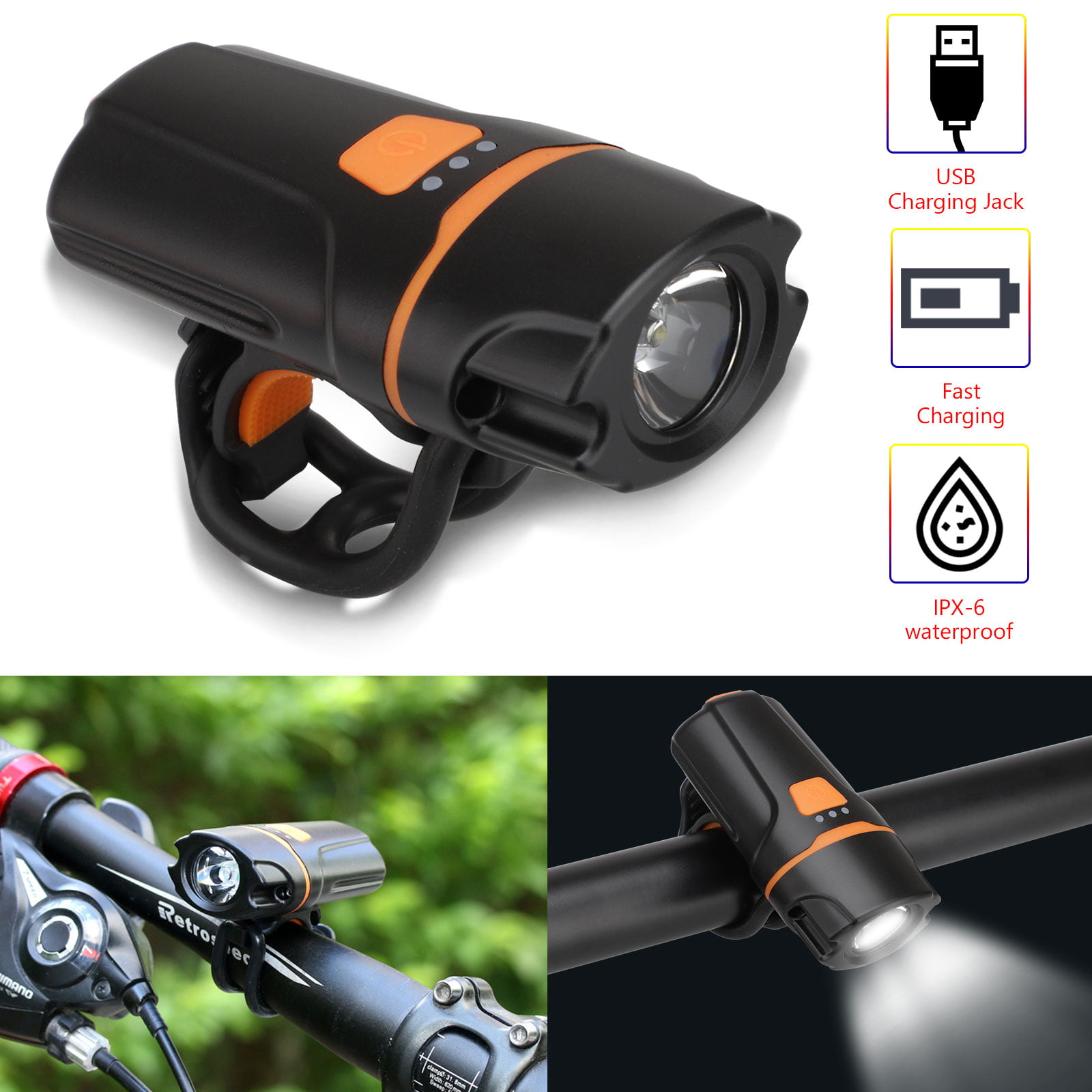 MTB Bike USB Rechargeable Waterproof LED Headlight Outdoor Cycling Mutiple Modes