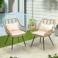 thumbnail image 2 of JOIVI Outdoor Wicker Chairs Set of 2, Patio Dining Chair with Cushions, All-weather Rattan Porch Chairs with Armrest for Outside Lawn, Balcony, Garden, White, 2 of 9