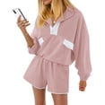 thumbnail image 2 of Long Sleeve Women 2 Pieces Sweatsuit Half Button Sweatshirt and Shorts Sets Outfit, 2 of 6