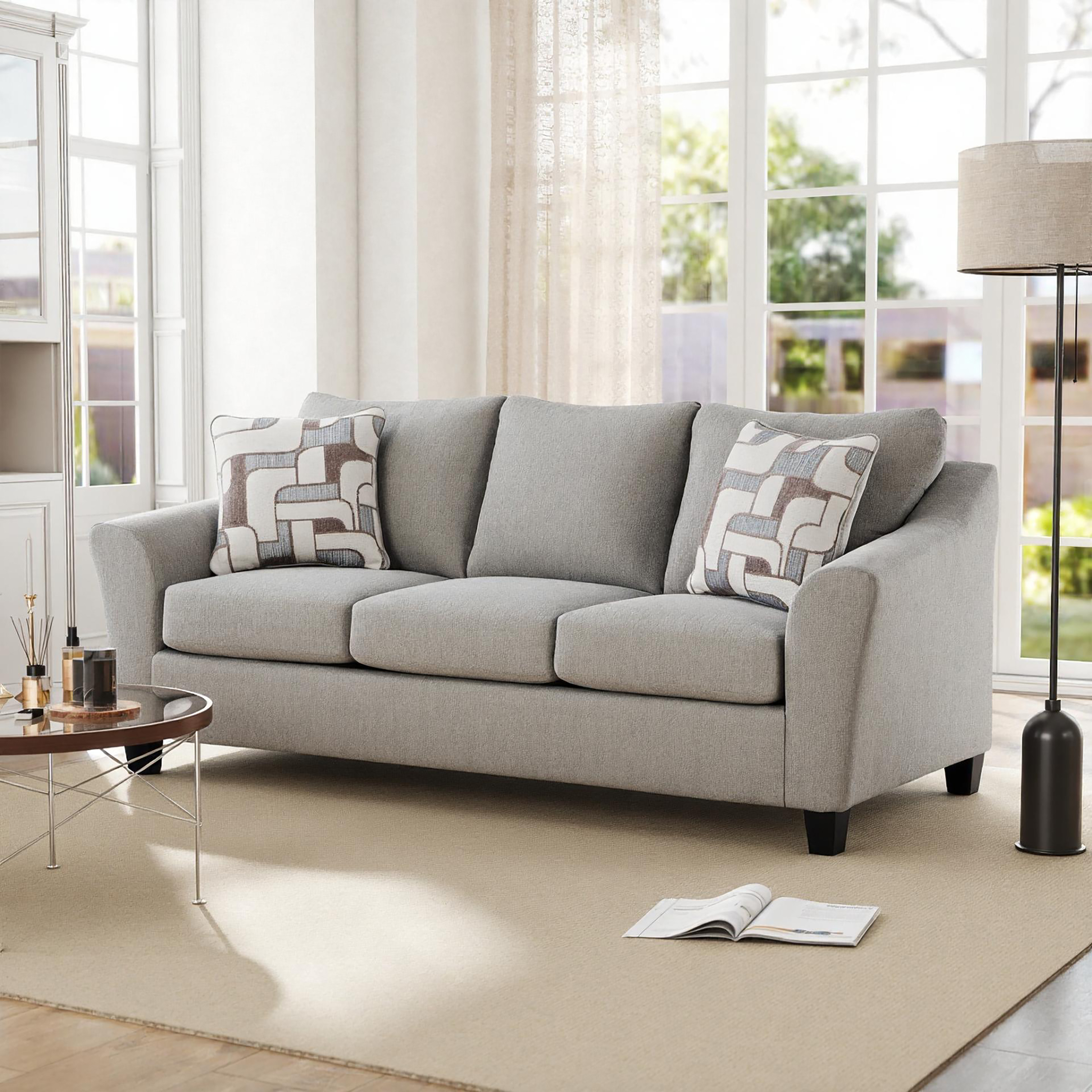 Roundhill Furniture Elaris Contemporary Flared Arm Sofa with Soft Chenille Upholstery, Taupe