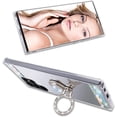 thumbnail image 4 of Compatible with Galaxy S22 Ultra Makeup Mirror Case Diamond Glitter Rhinestone with Ring Stand Kickstand Cute for Girls Women Cover Bling Crystal Ring Holder Finger Grip Phone Case Silver, 4 of 7
