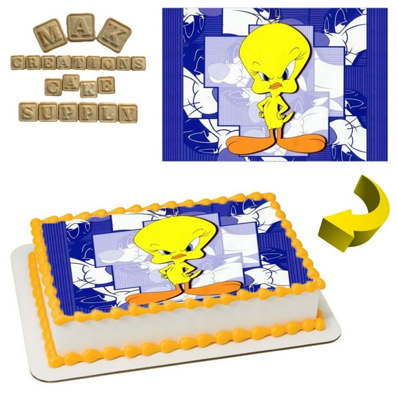 Tweety Bird & Sylvester Looney Tunes Edible  1/4 Sheet Cake topper - Can also be used on a 1/2 Sheet with room to decorate!