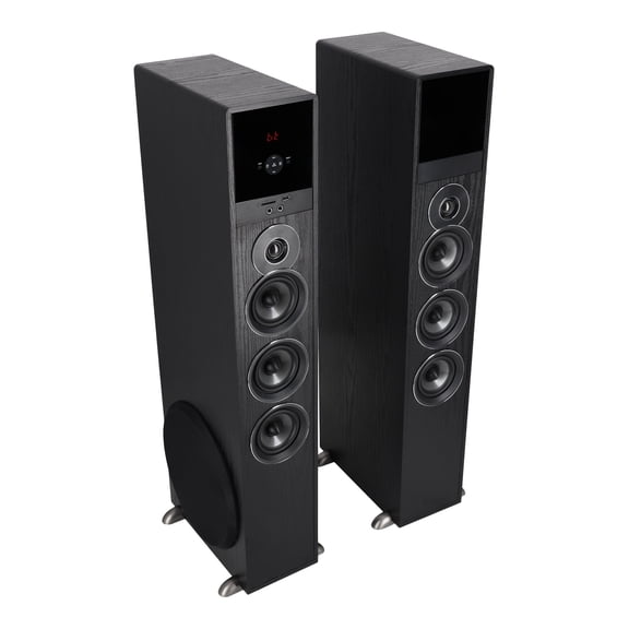 Rockville TM150B Bluetooth Built-in Amplifier 250 Watt Continuous Power Tower Speakers with Remote Control, Black