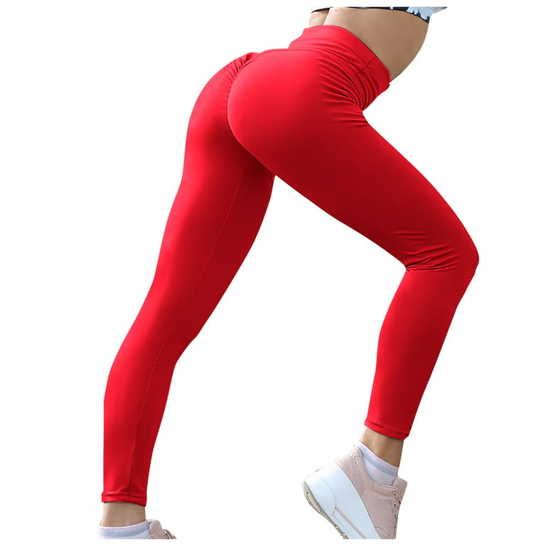 Efsteb Womens Leggings Fitness Booty Lift Pant Tummy Control Athletic Solid  Workout Leggings Sports Running Yoga Athletic Pants Green M