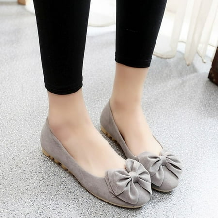 

JUST CLEARANCE Comfortable Suede Ballet Flats Slip-On Bowtie Spring Autumn Woman Single Shoes Gray