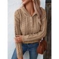 thumbnail image 3 of Sweaters for Women Casual Solid Long Sleeve Button Down Chunky Knit Hooded Sweaters Khaki S, 3 of 8
