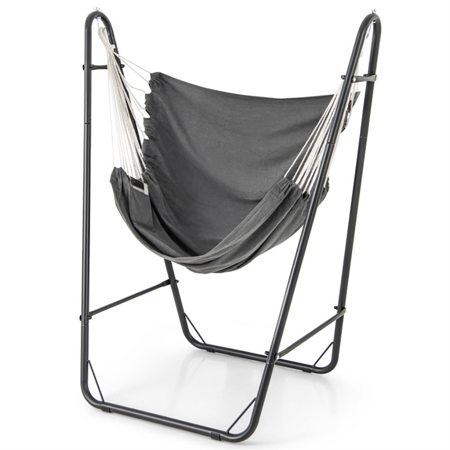 Demi Bonn Hammock Chair, Chaises with Heavy Duty Metal Frame and Side Pocket, Suitable for Home, Living Room and Bedroom, Gray